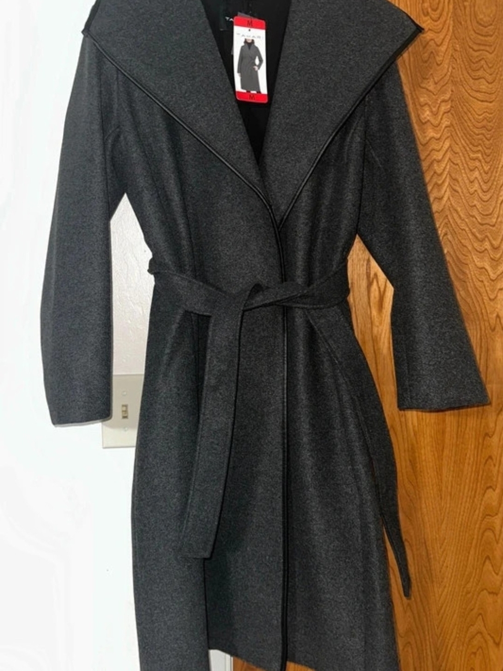 Tahari Charcoal Gray Belted Wrap Robe Coat
